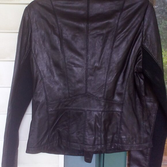 MICHAEL KORS Black Leather/Knit Trim Jacket Size: L - Picture 4 of 8